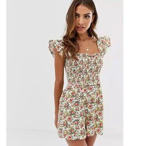 Asos Ruffle Smock Bust Small Floral Print Romper